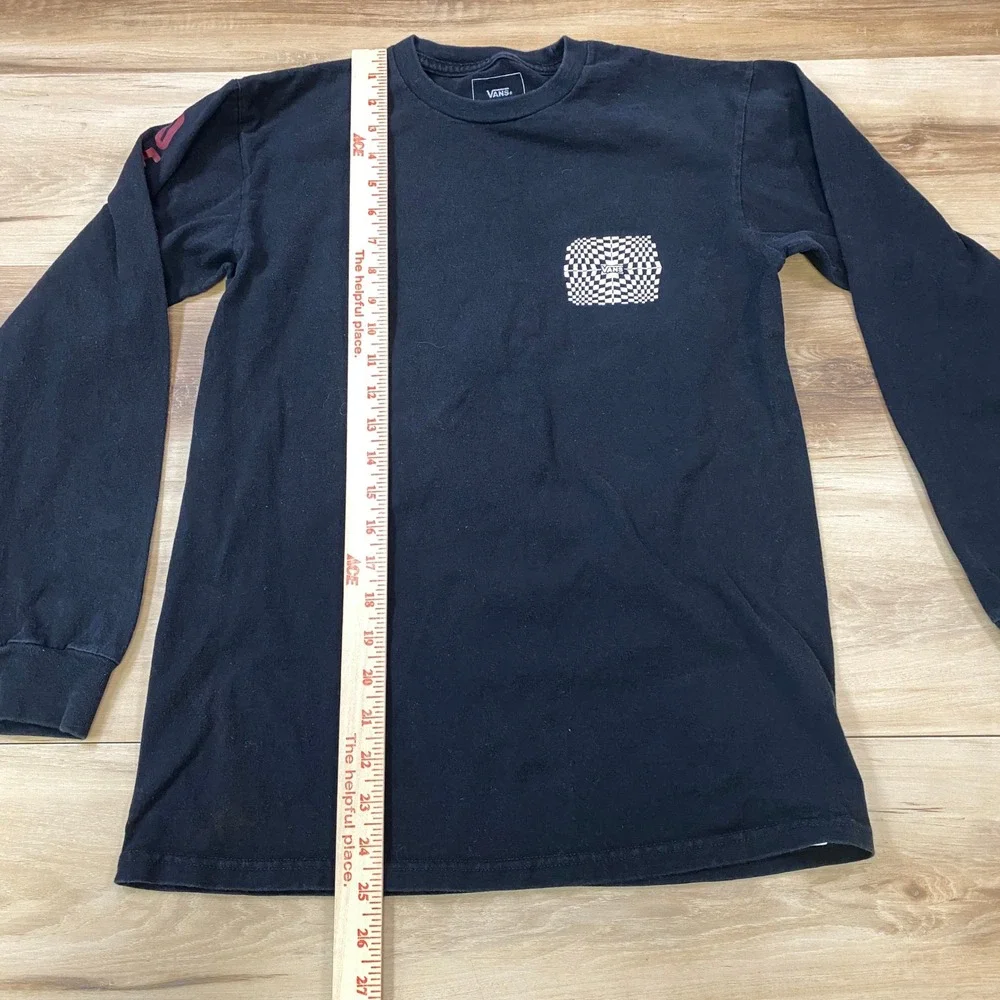 Vans Long Sleeve Shirt Mens Small Streetwear Cotton Classic Fit Black Skater Tee - Picture 4 of 8